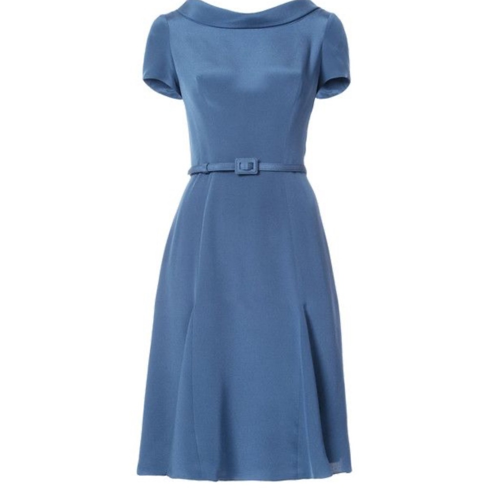 Carolina Herrera Classic Blue Belted Midi Dress - Picture 3 of 15